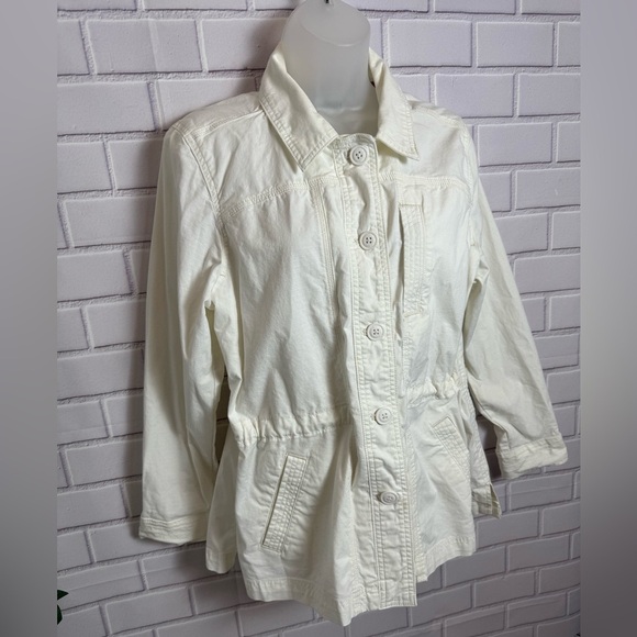 EDDIE BAUER Cream Utility Jacket with Elastic Waist & Collared Neckline/size PL - Picture 6 of 10